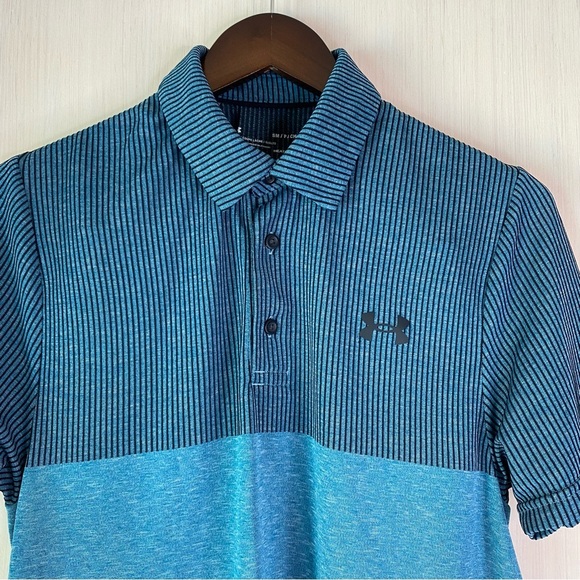 Under Armour Men’s Loose Heatgear Vanish Seamless Blocked Polo Shirt Blue Small - Picture 3 of 6